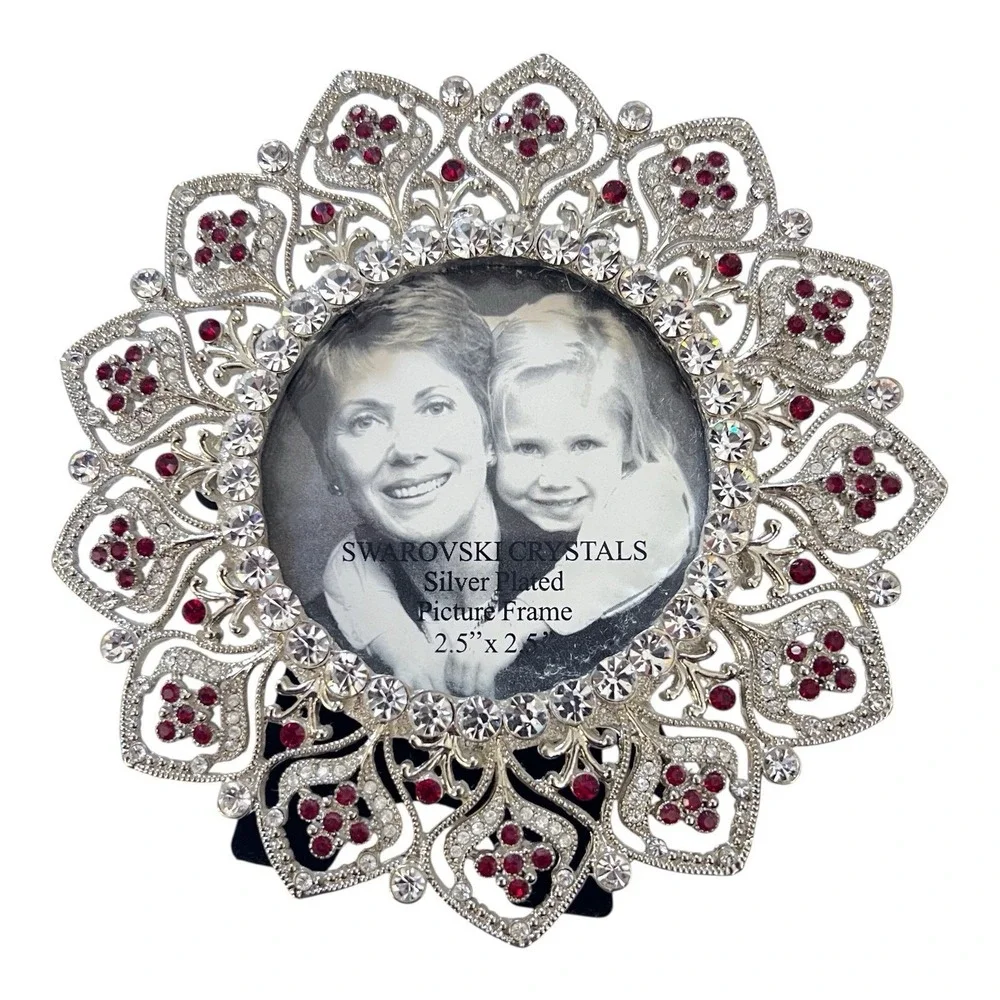 Swarovski Crystals Round Silver Plated Photo Frame‎ 2.5